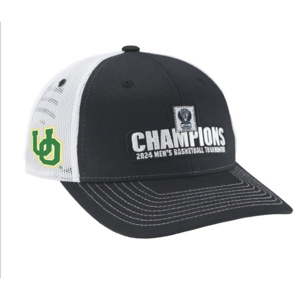 Oregon Ducks 2024 Pac-12 Mens Basketball Tournament Champions Trucker Hat Black